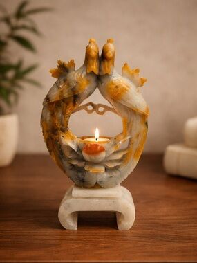 Vintage Hand Carved Stone Double Bird Tealight Holder
